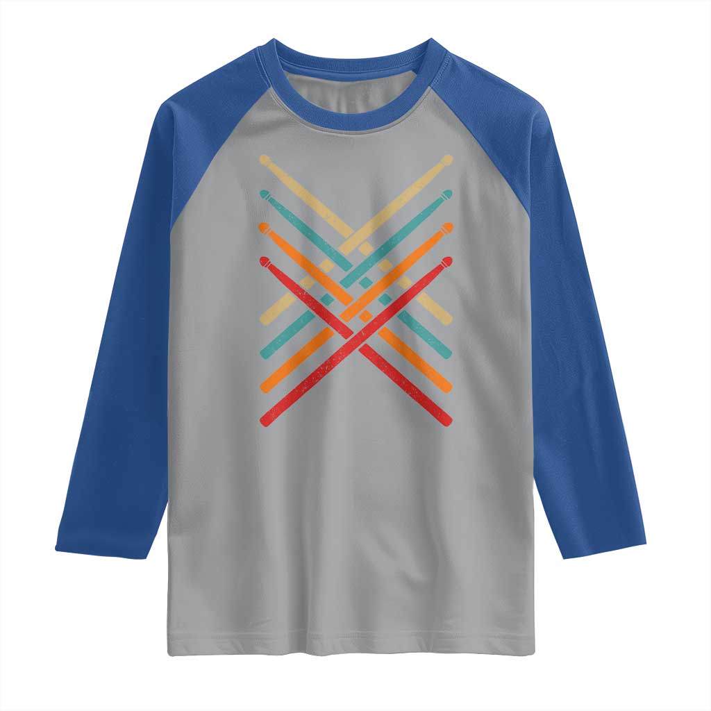 Retro Vintage Drummer Raglan Shirt 70s 80s Distressed Drum Sticks - Wonder Print Shop