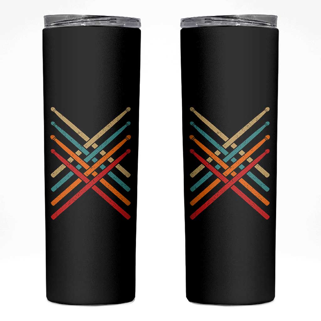 Retro Vintage Drummer Skinny Tumbler 70s 80s Distressed Drum Sticks - Wonder Print Shop