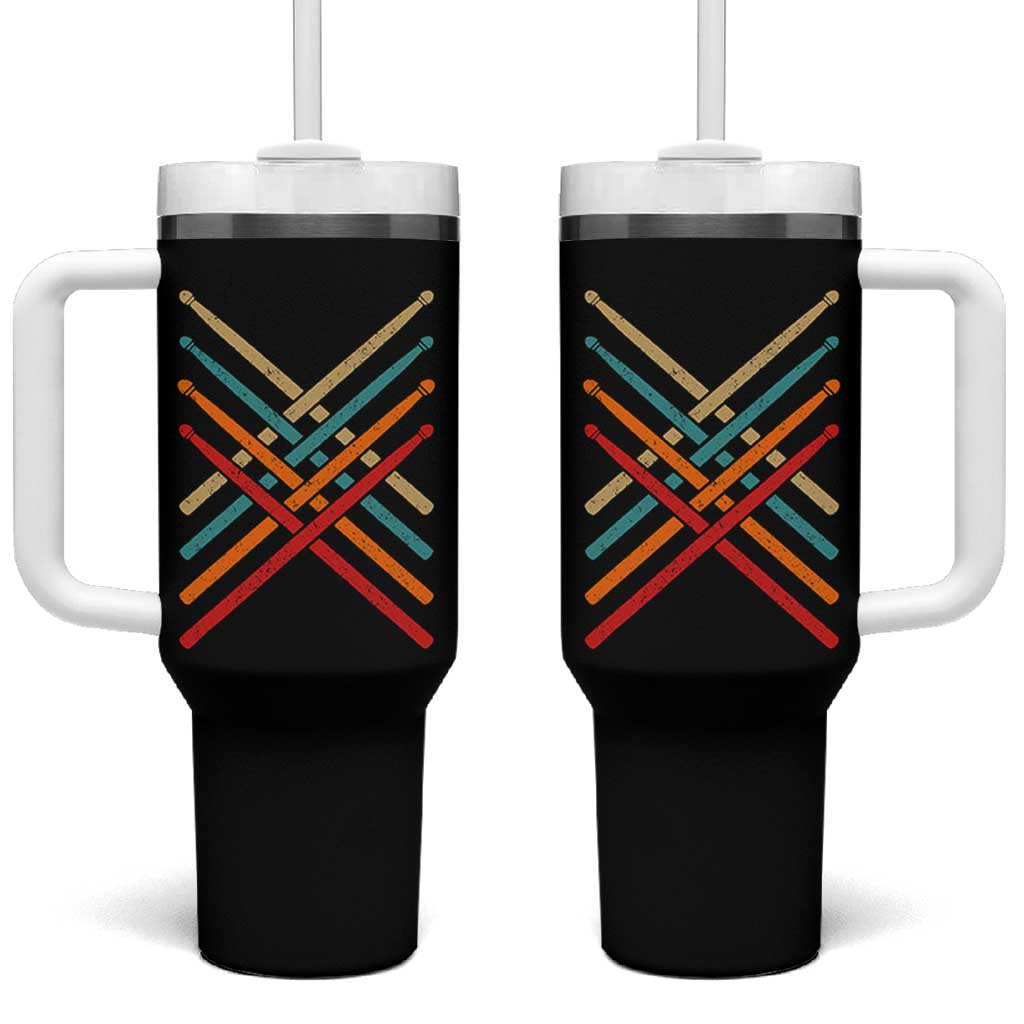 Retro Vintage Drummer Tumbler With Handle 70s 80s Distressed Drum Sticks - Wonder Print Shop
