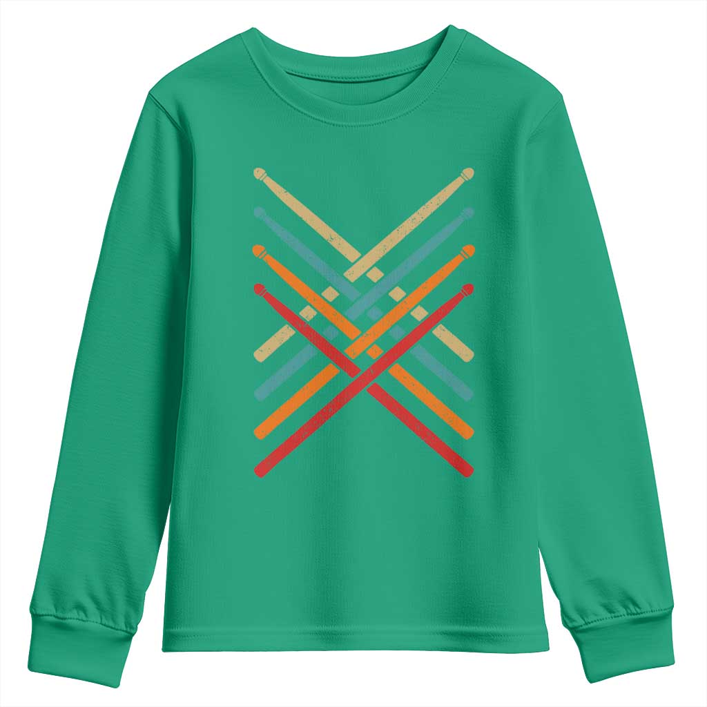 Retro Vintage Drummer Youth Sweatshirt 70s 80s Distressed Drum Sticks - Wonder Print Shop
