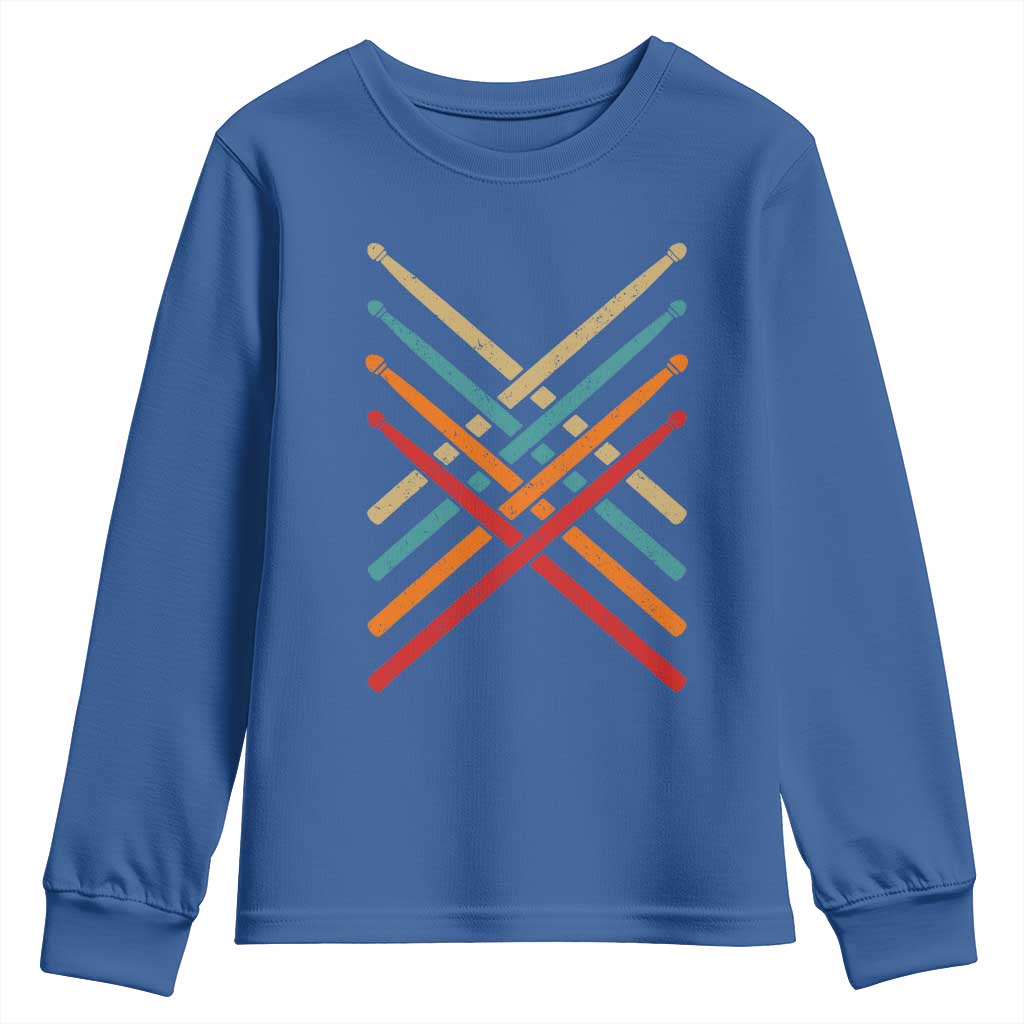 Retro Vintage Drummer Youth Sweatshirt 70s 80s Distressed Drum Sticks - Wonder Print Shop