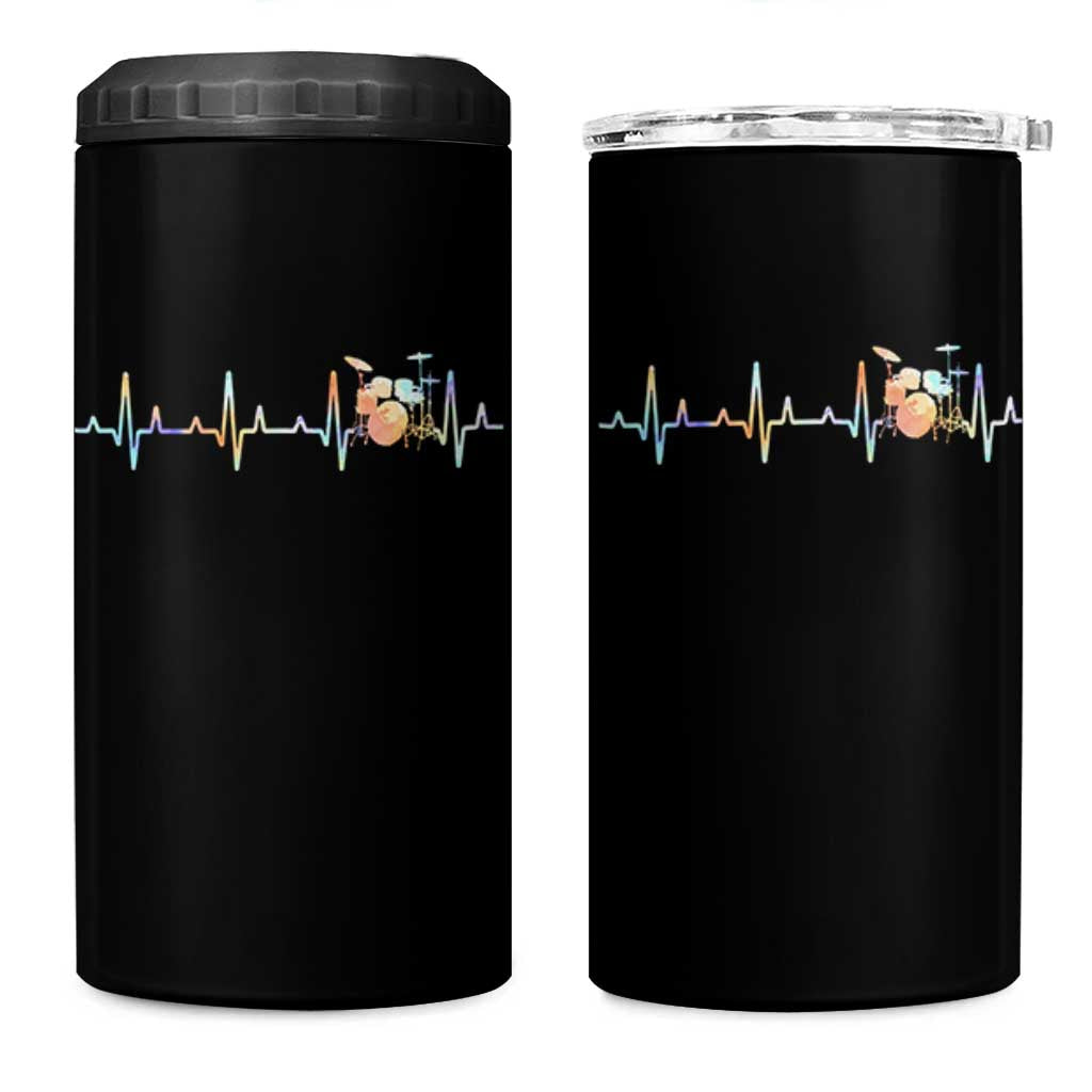 Drums Heartbeat 4 in 1 Can Cooler Tumbler Drummer Percussionist Silhouette - Wonder Print Shop