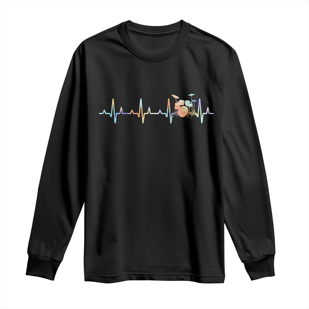 Drums Heartbeat Long Sleeve Shirt Drummer Percussionist Silhouette - Wonder Print Shop