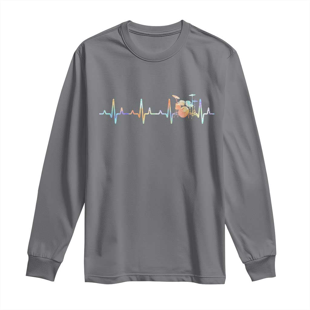 Drums Heartbeat Long Sleeve Shirt Drummer Percussionist Silhouette - Wonder Print Shop