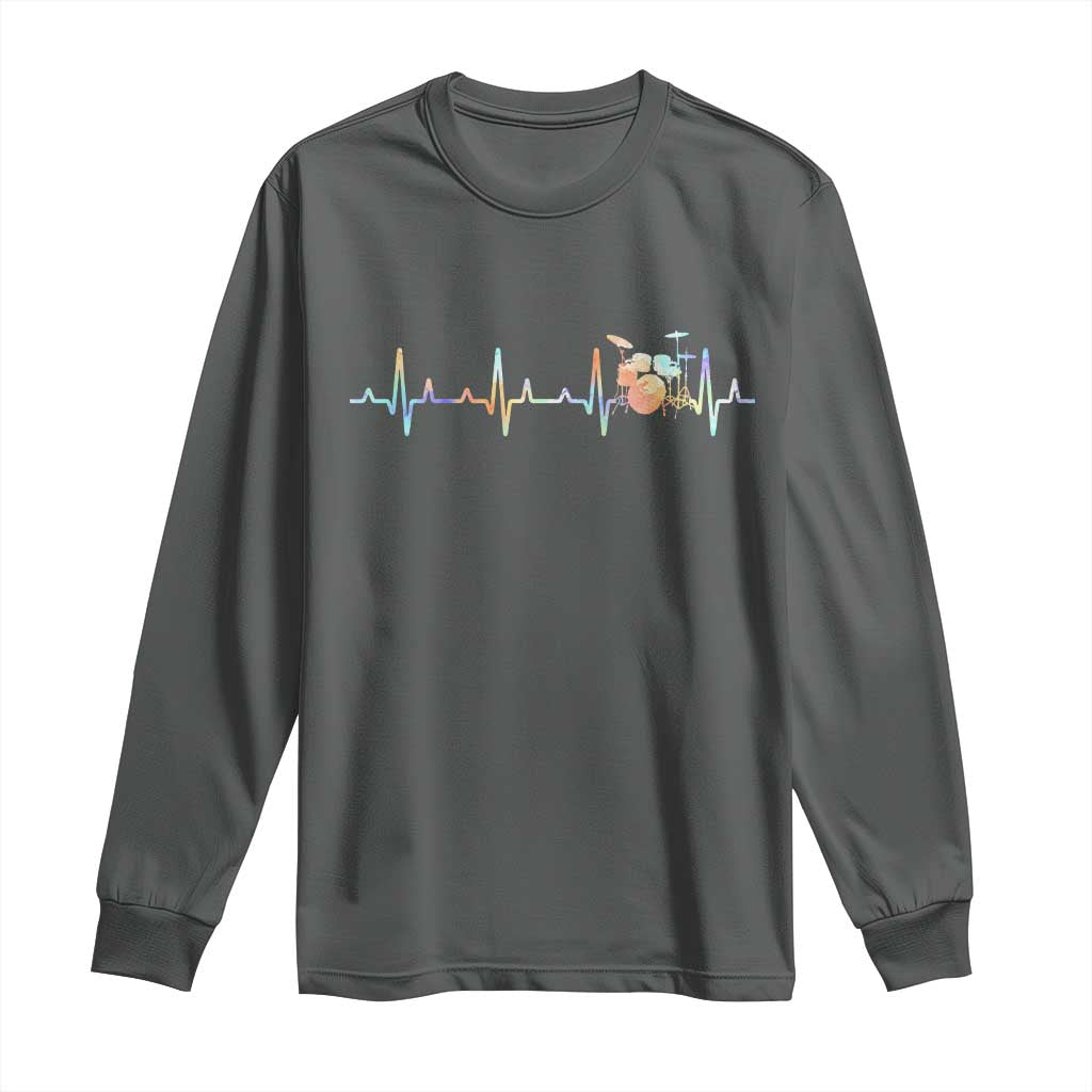 Drums Heartbeat Long Sleeve Shirt Drummer Percussionist Silhouette - Wonder Print Shop