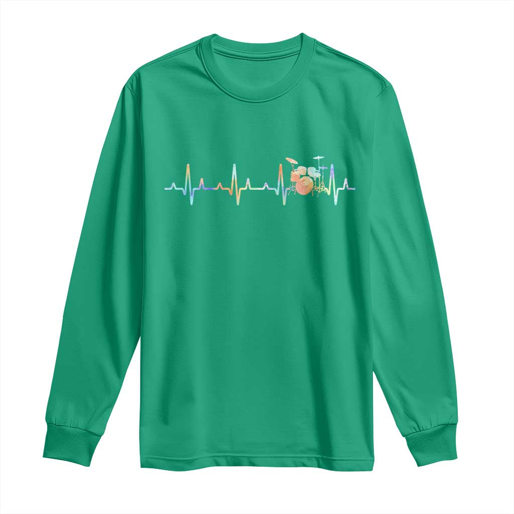 Drums Heartbeat Long Sleeve Shirt Drummer Percussionist Silhouette - Wonder Print Shop
