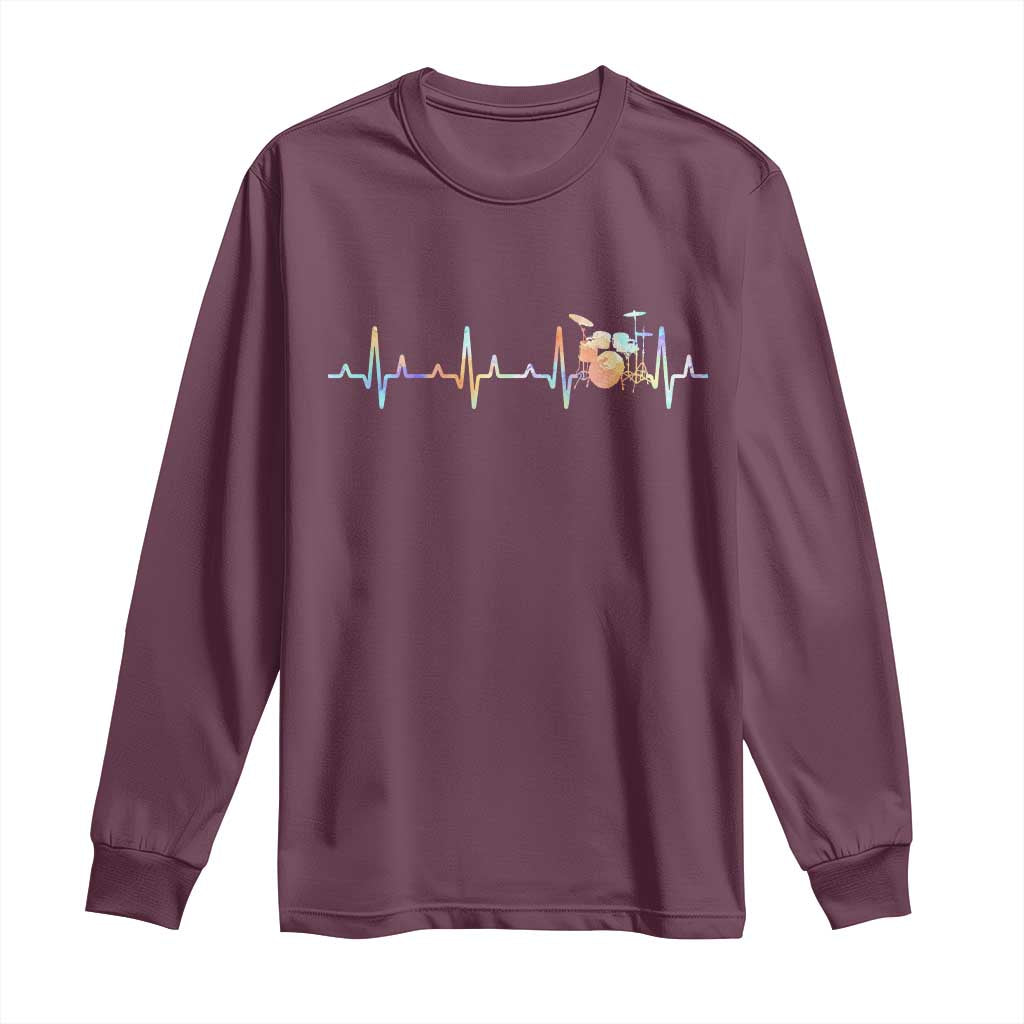 Drums Heartbeat Long Sleeve Shirt Drummer Percussionist Silhouette - Wonder Print Shop