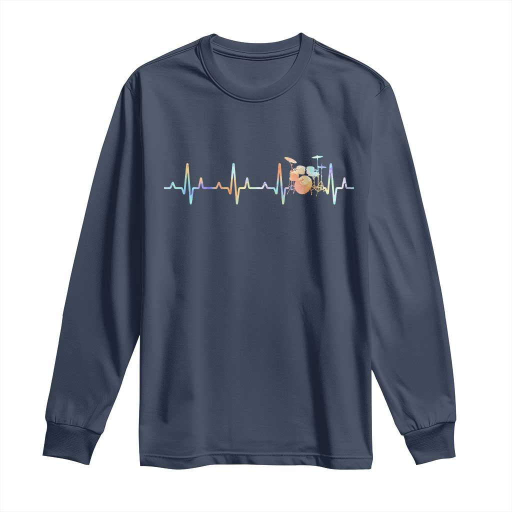 Drums Heartbeat Long Sleeve Shirt Drummer Percussionist Silhouette - Wonder Print Shop