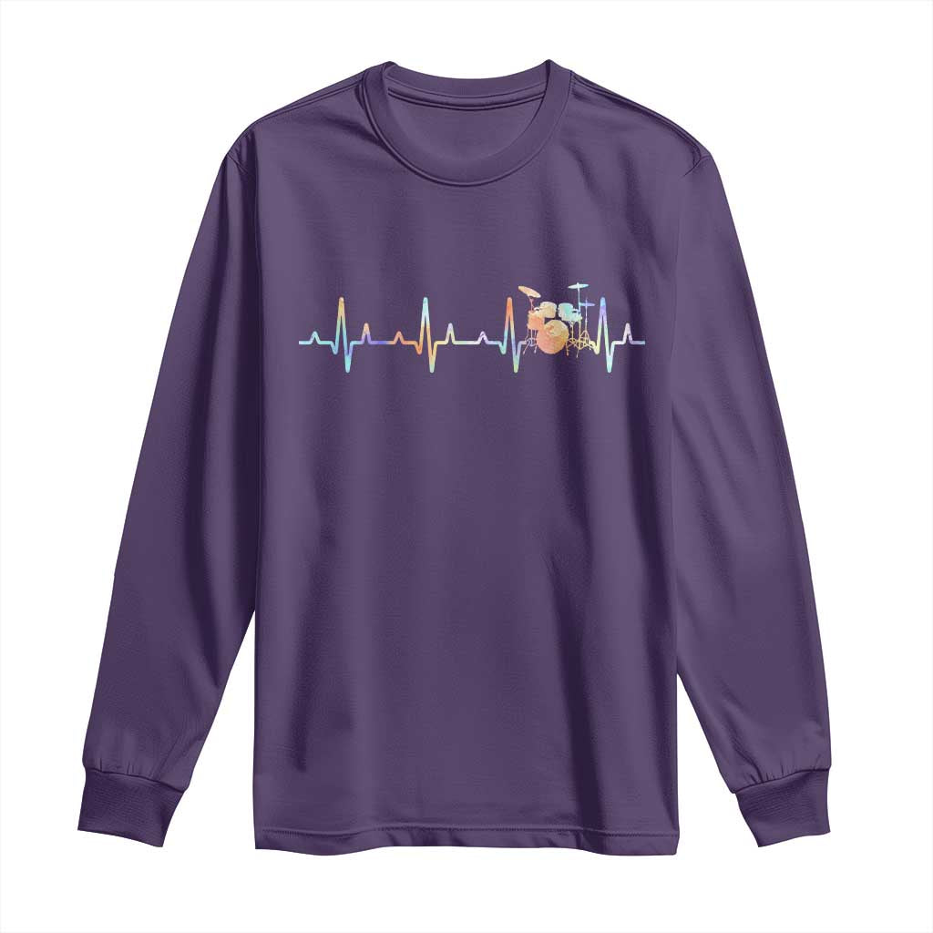 Drums Heartbeat Long Sleeve Shirt Drummer Percussionist Silhouette - Wonder Print Shop