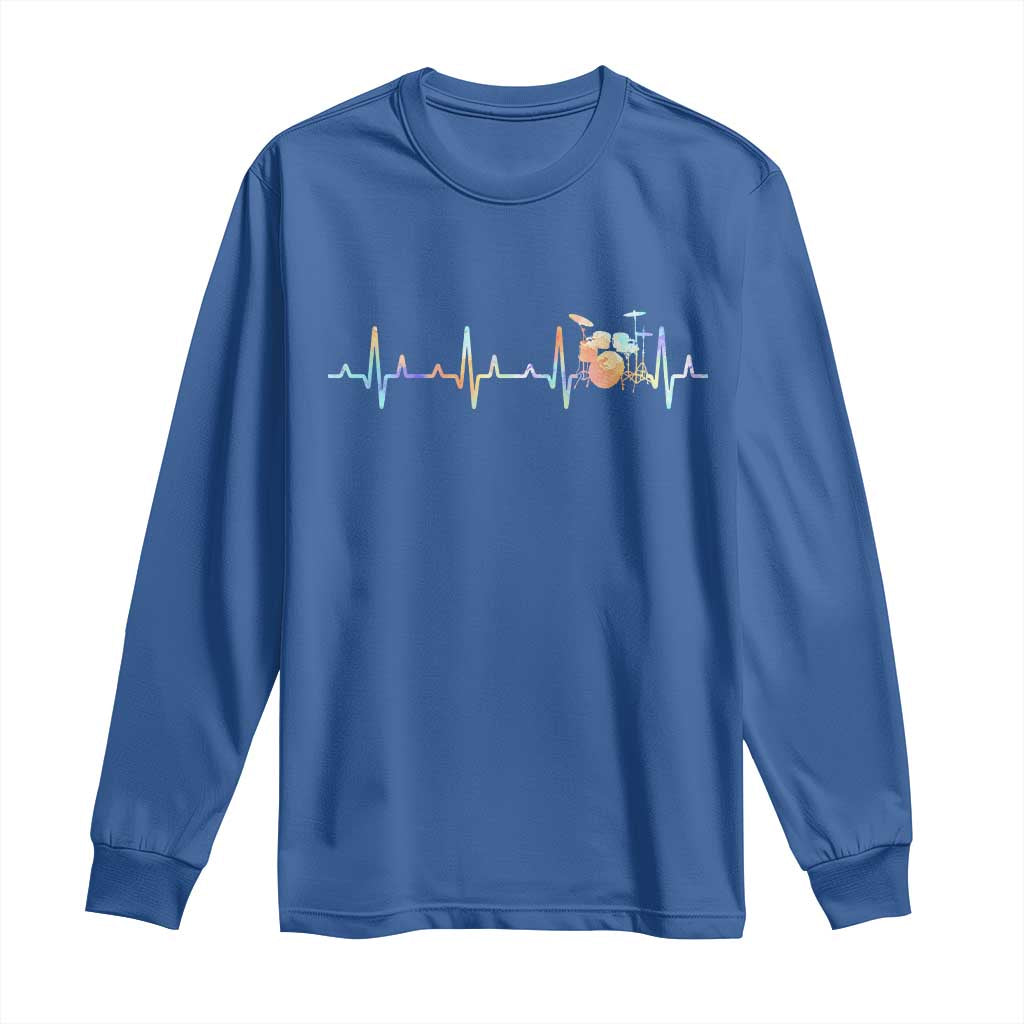 Drums Heartbeat Long Sleeve Shirt Drummer Percussionist Silhouette - Wonder Print Shop