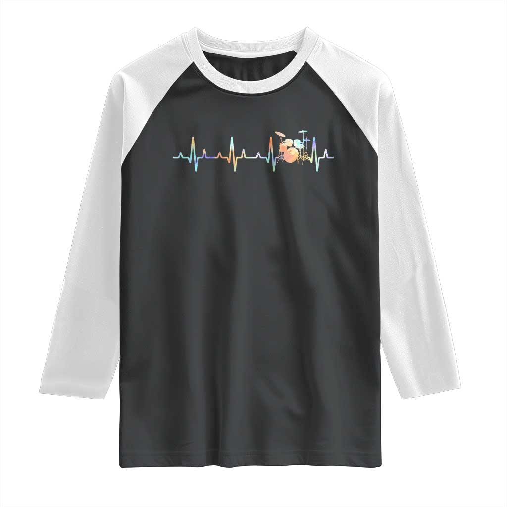 Drums Heartbeat Raglan Shirt Drummer Percussionist Silhouette - Wonder Print Shop