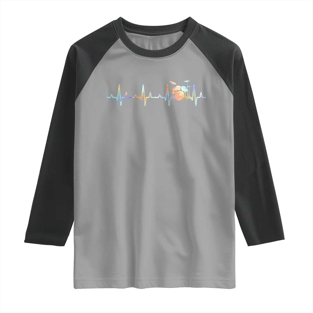 Drums Heartbeat Raglan Shirt Drummer Percussionist Silhouette - Wonder Print Shop