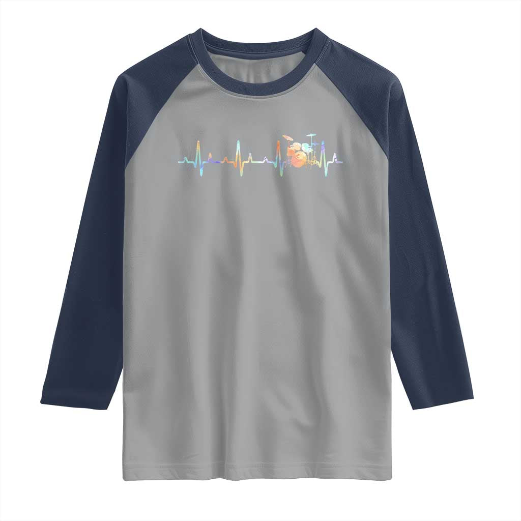 Drums Heartbeat Raglan Shirt Drummer Percussionist Silhouette - Wonder Print Shop