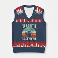Funny Drummer V-Neck Knit Sweater Vest Drum Set Drumming Lovers I'll Be In The Basement - Wonder Print Shop