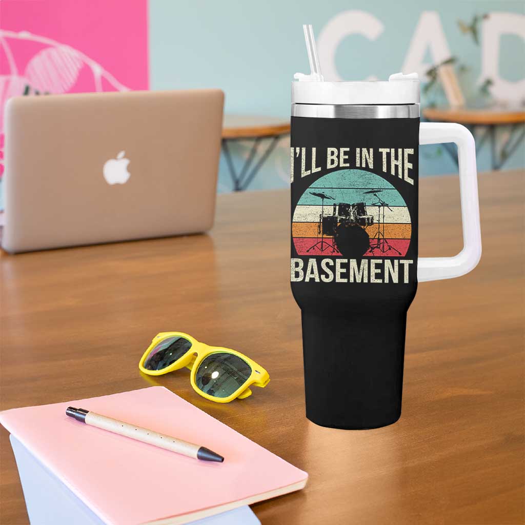 Funny Drummer Tumbler With Handle Drum Set Drumming Lovers I'll Be In The Basement - Wonder Print Shop