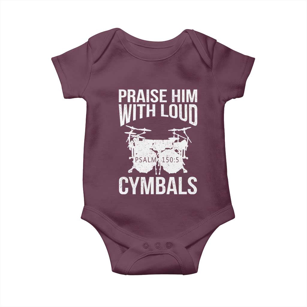 Christian Drummer Baby Onesie Praise Him With Loud Cymbals Drumming Psalm 150:3 - Wonder Print Shop
