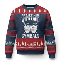 Christian Drummer Ugly Christmas Sweater Praise Him With Loud Cymbals Drumming Psalm 150:3 - Wonder Print Shop