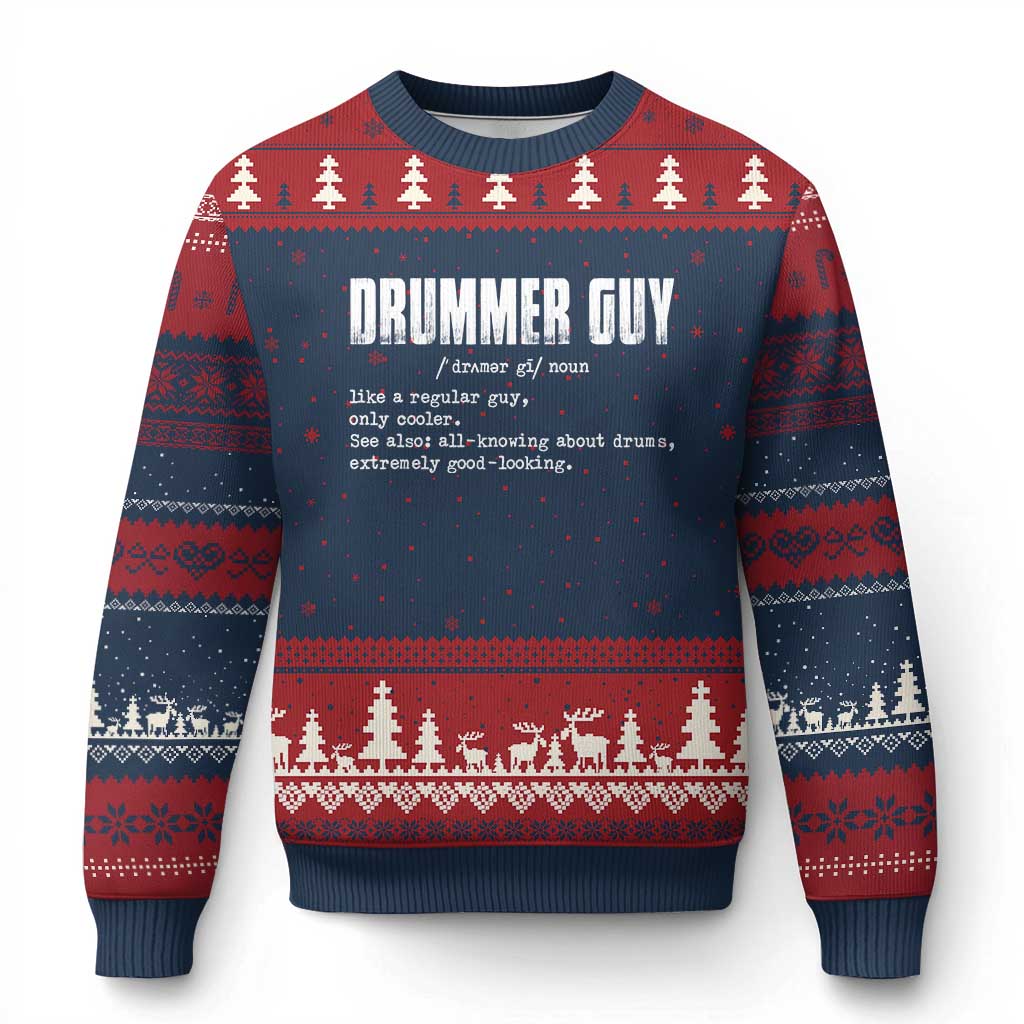 Funny Drummer Guy Ugly Christmas Sweater Definition Vintage Drums Drumming - Wonder Print Shop