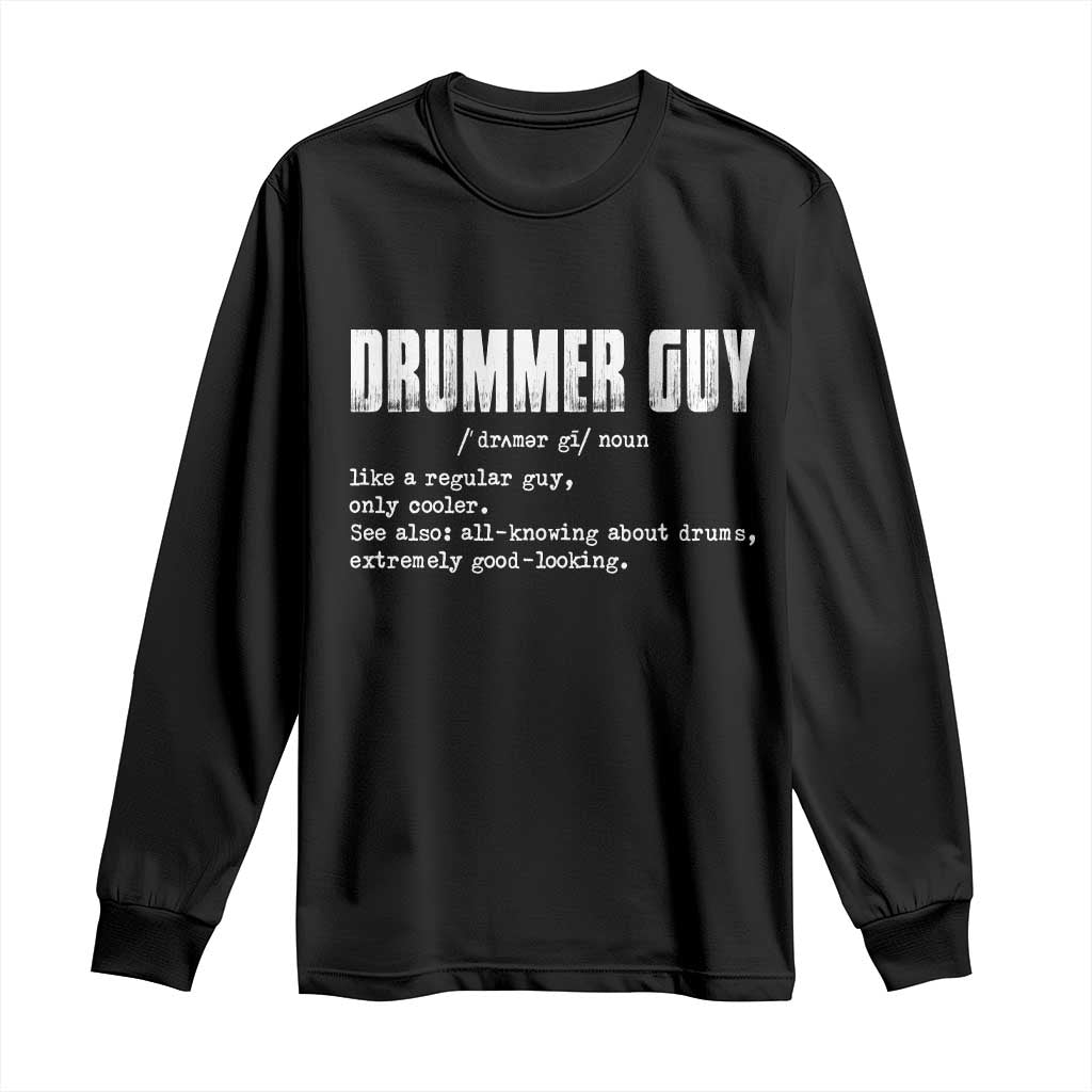 Funny Drummer Guy Long Sleeve Shirt Definition Vintage Drums Drumming - Wonder Print Shop