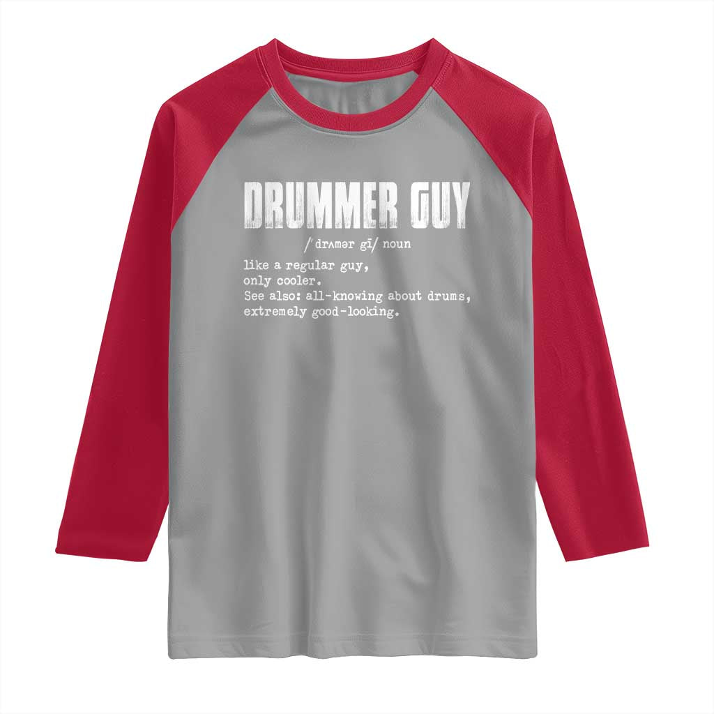 Funny Drummer Guy Raglan Shirt Definition Vintage Drums Drumming - Wonder Print Shop