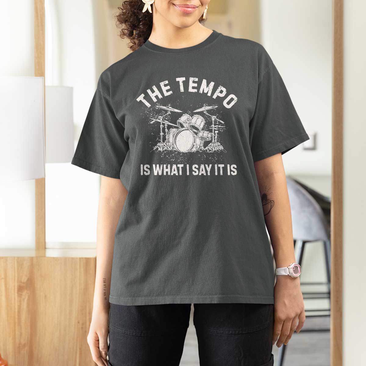 Funny Drummer T Shirt For Women Retro The Tempo Is What I Say It is - Wonder Print Shop
