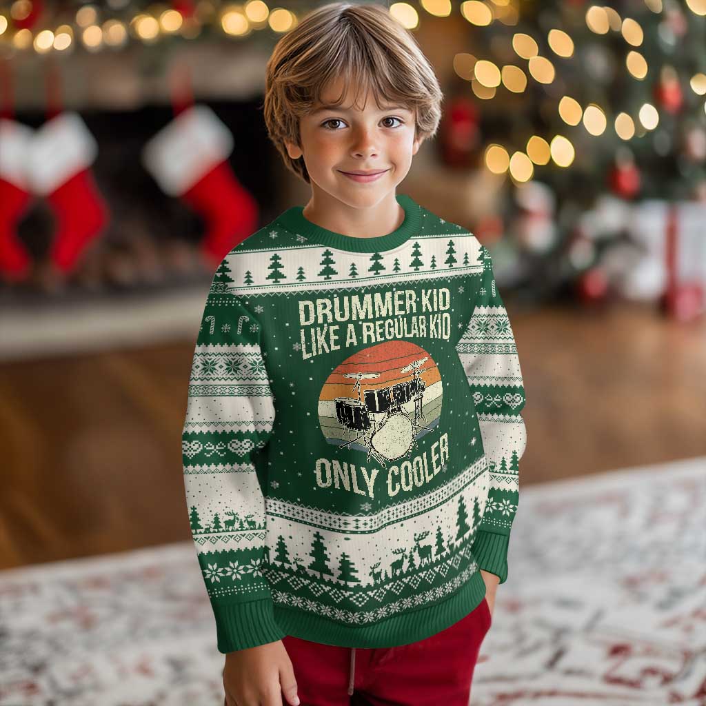 Funny Drummer Kid Ugly Christmas Sweater Like A Regular Kid But Cooler Boys Girls Kids - Wonder Print Shop