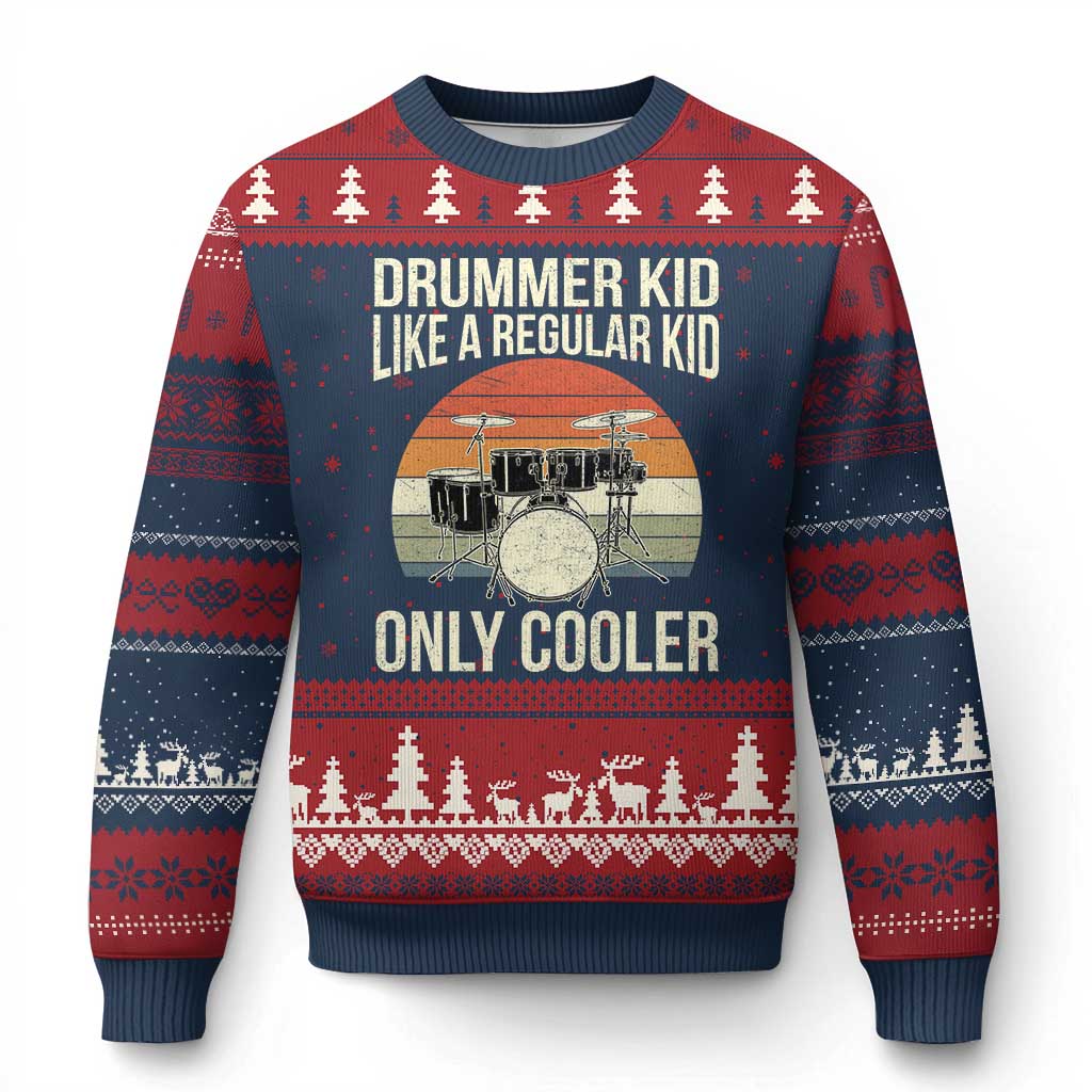 Funny Drummer Kid Ugly Christmas Sweater Like A Regular Kid But Cooler Boys Girls Kids - Wonder Print Shop
