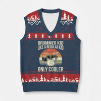 Funny Drummer Kid V-Neck Knit Sweater Vest Like A Regular Kid But Cooler Boys Girls Kids - Wonder Print Shop