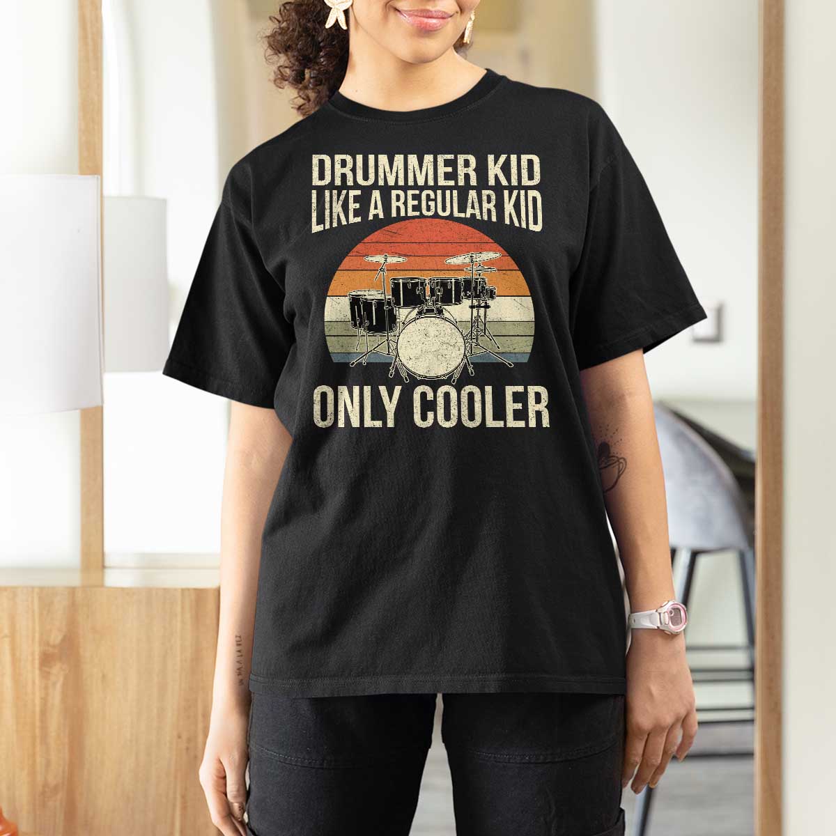 Funny Drummer Kid T Shirt For Women Like A Regular Kid But Cooler Boys Girls Kids - Wonder Print Shop
