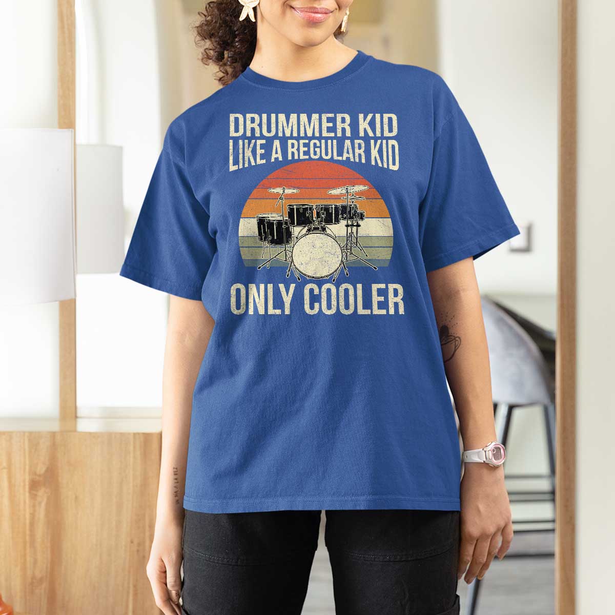 Funny Drummer Kid T Shirt For Women Like A Regular Kid But Cooler Boys Girls Kids - Wonder Print Shop