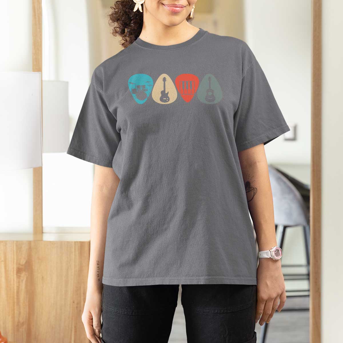 Guitar Pick T Shirt For Women Retro Music Instrument - Wonder Print Shop