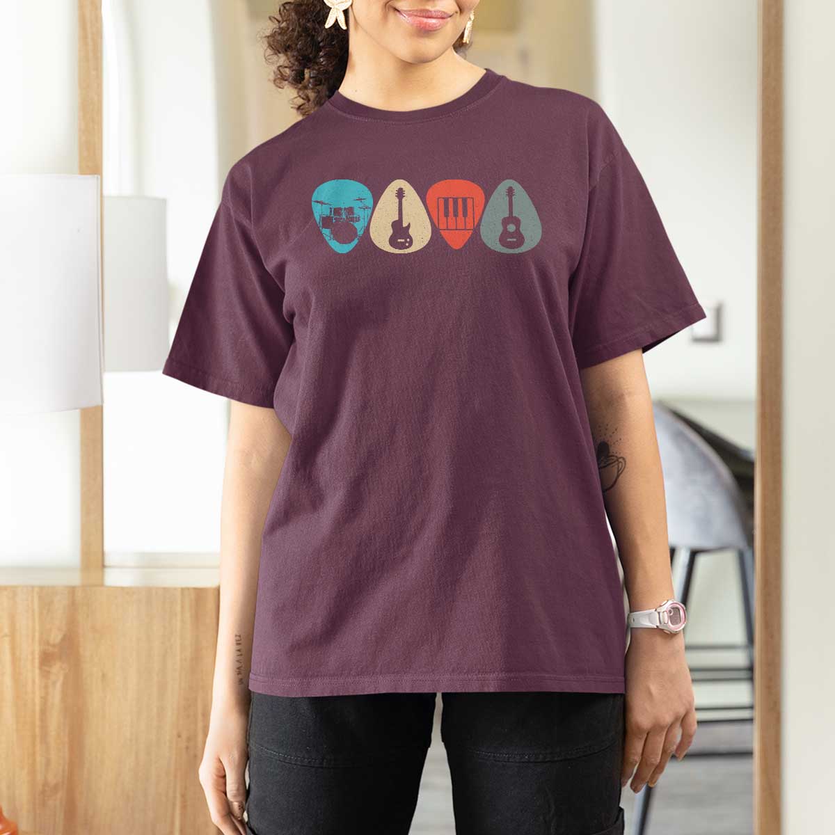 Guitar Pick T Shirt For Women Retro Music Instrument - Wonder Print Shop