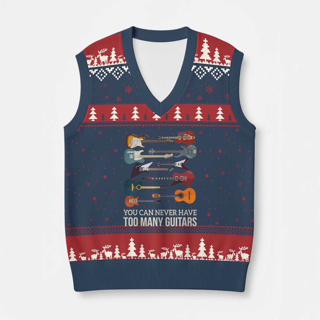 Funny Guitarist V-Neck Knit Sweater Vest You Can Never Have Too Many Guitars Vintage Guitar Lineup - Wonder Print Shop