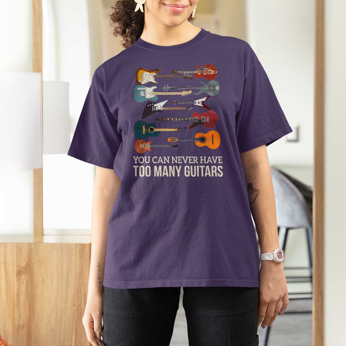 Funny Guitarist T Shirt For Women You Can Never Have Too Many Guitars Vintage Guitar Lineup - Wonder Print Shop