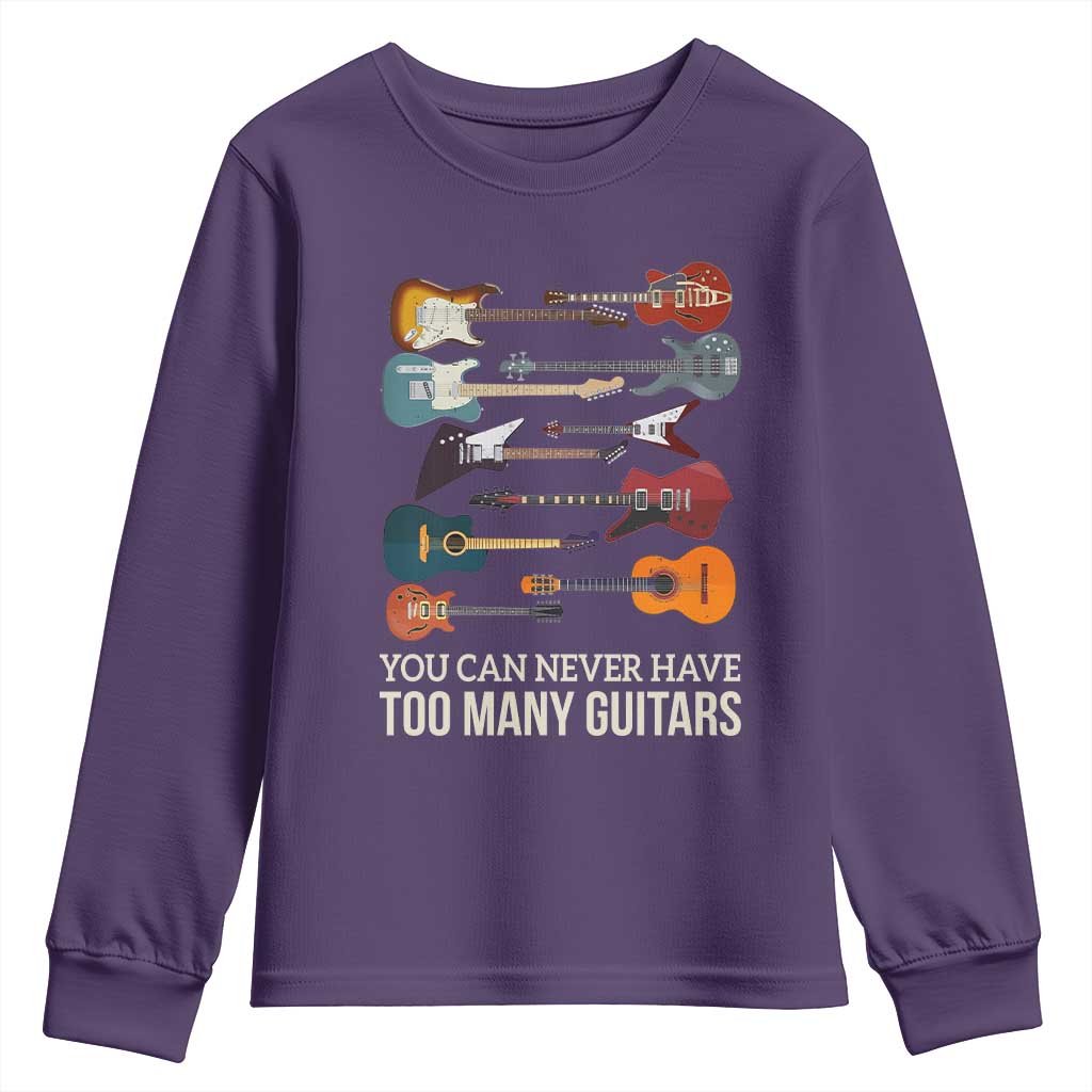 Funny Guitarist Youth Sweatshirt You Can Never Have Too Many Guitars Vintage Guitar Lineup - Wonder Print Shop