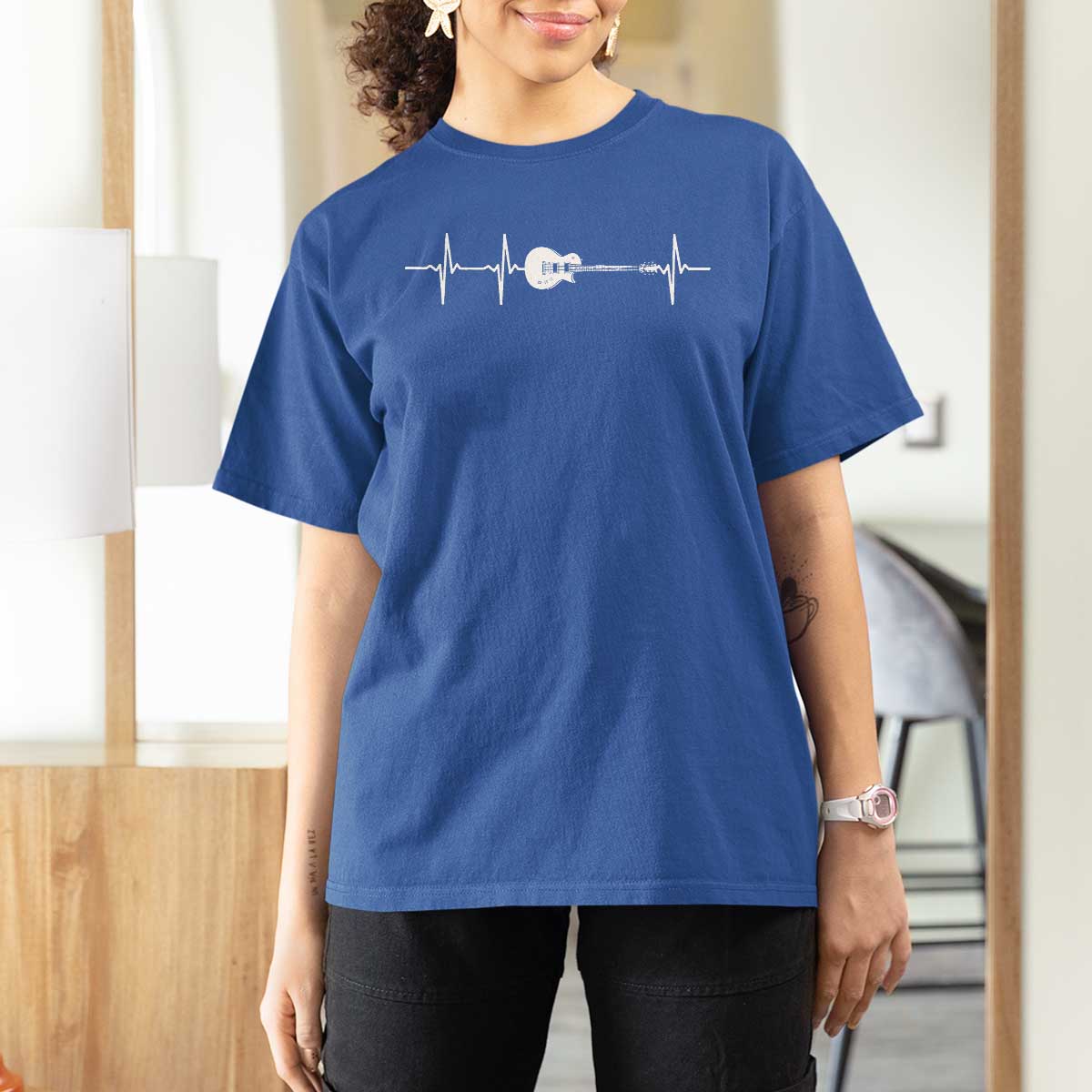 Guitar Heartbeat T Shirt For Women Funny Guitarist Guitars Music Lovers - Wonder Print Shop
