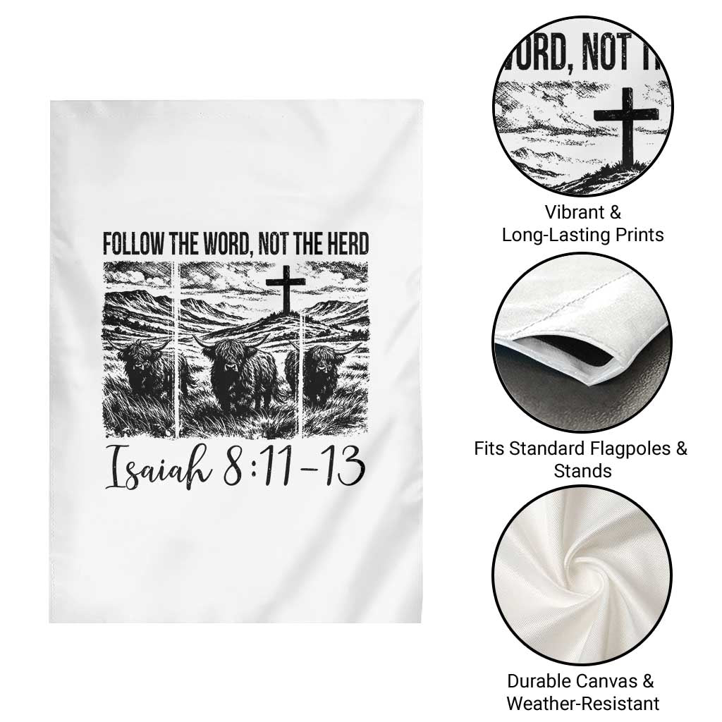 Follow the Word Not The Herd Garden Flag Vintage Bible Verse Christian Country Highland Cow Boho - Wonder Print Shop