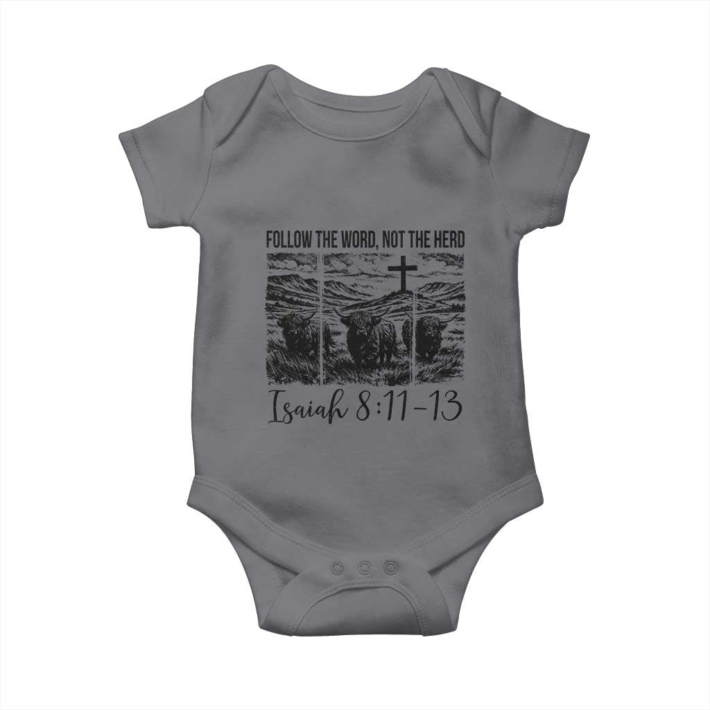 Follow the Word Not The Herd Baby Onesie Vintage Bible Verse Christian Country Highland Cow Boho - Wonder Print Shop