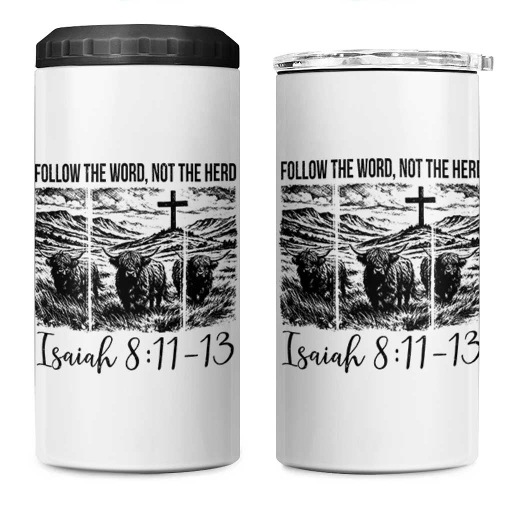 Follow the Word Not The Herd 4 in 1 Can Cooler Tumbler Vintage Bible Verse Christian Country Highland Cow Boho - Wonder Print Shop