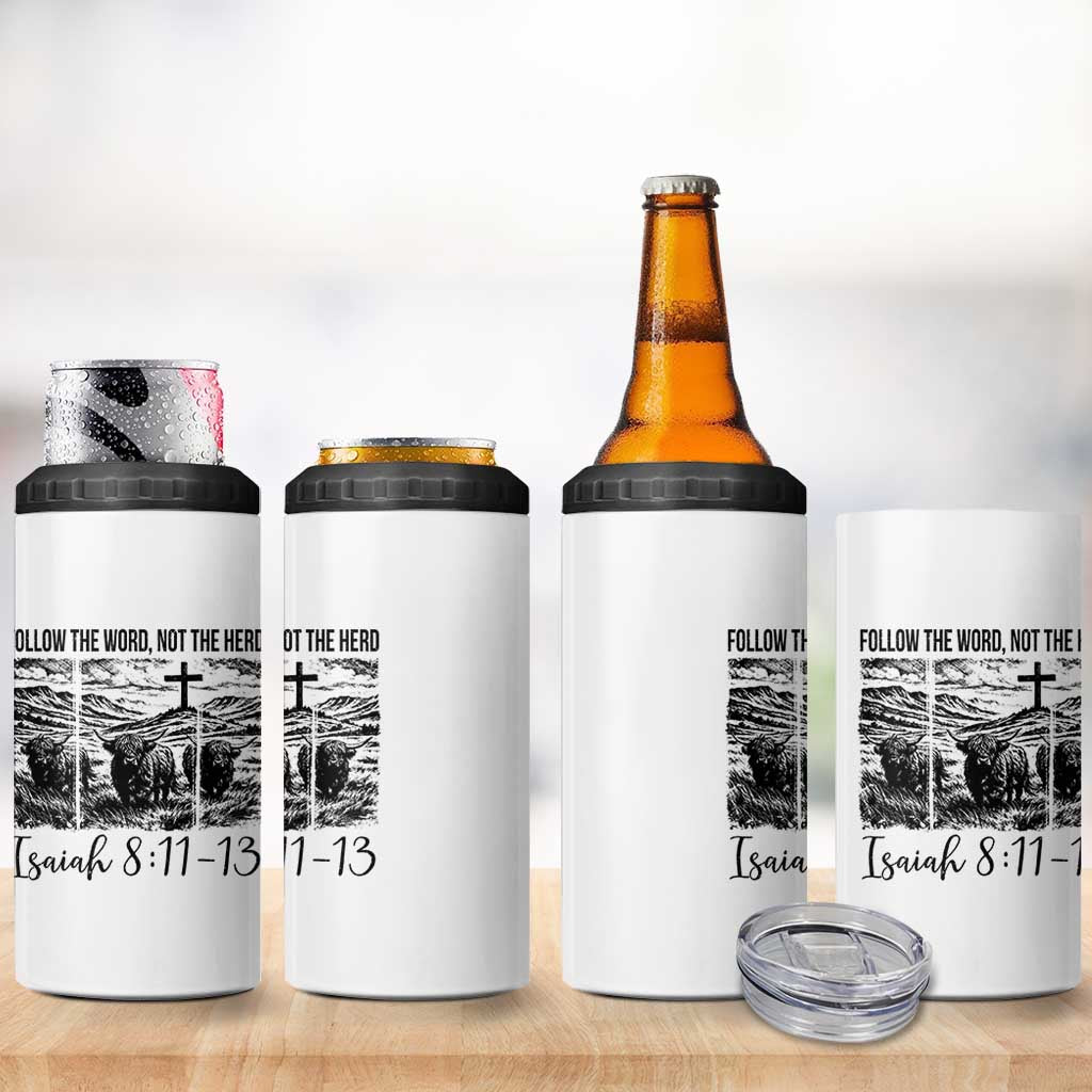 Follow the Word Not The Herd 4 in 1 Can Cooler Tumbler Vintage Bible Verse Christian Country Highland Cow Boho - Wonder Print Shop