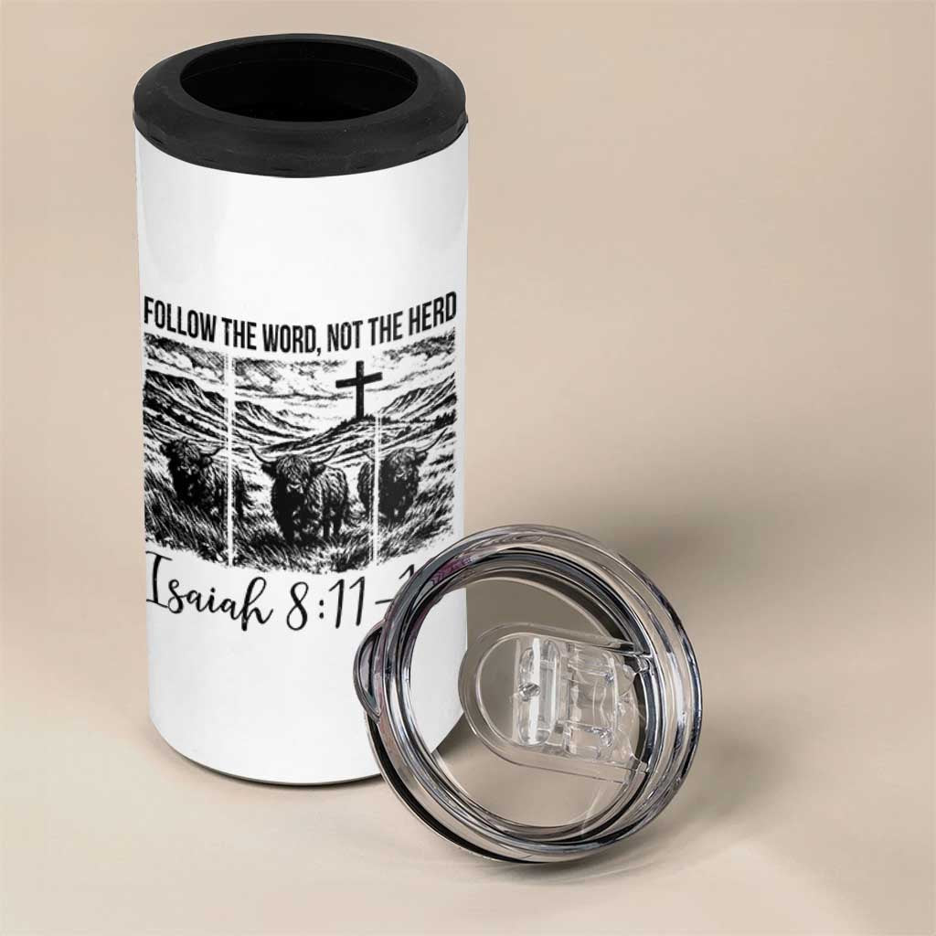 Follow the Word Not The Herd 4 in 1 Can Cooler Tumbler Vintage Bible Verse Christian Country Highland Cow Boho - Wonder Print Shop