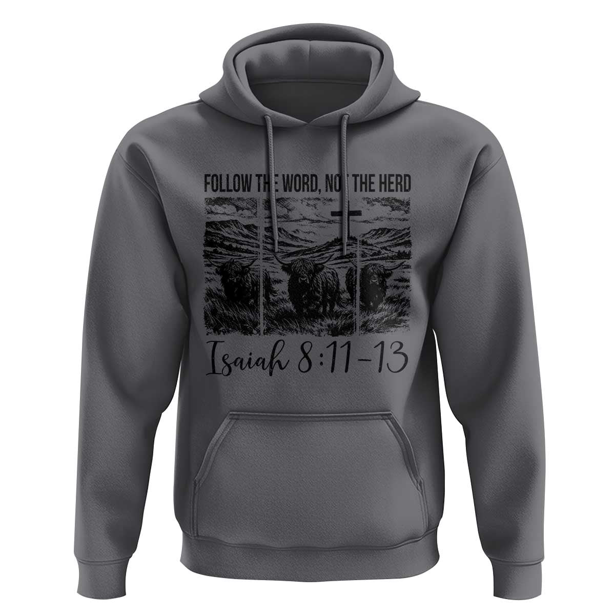 Follow the Word Not The Herd Hoodie Vintage Bible Verse Christian Country Highland Cow Boho - Wonder Print Shop