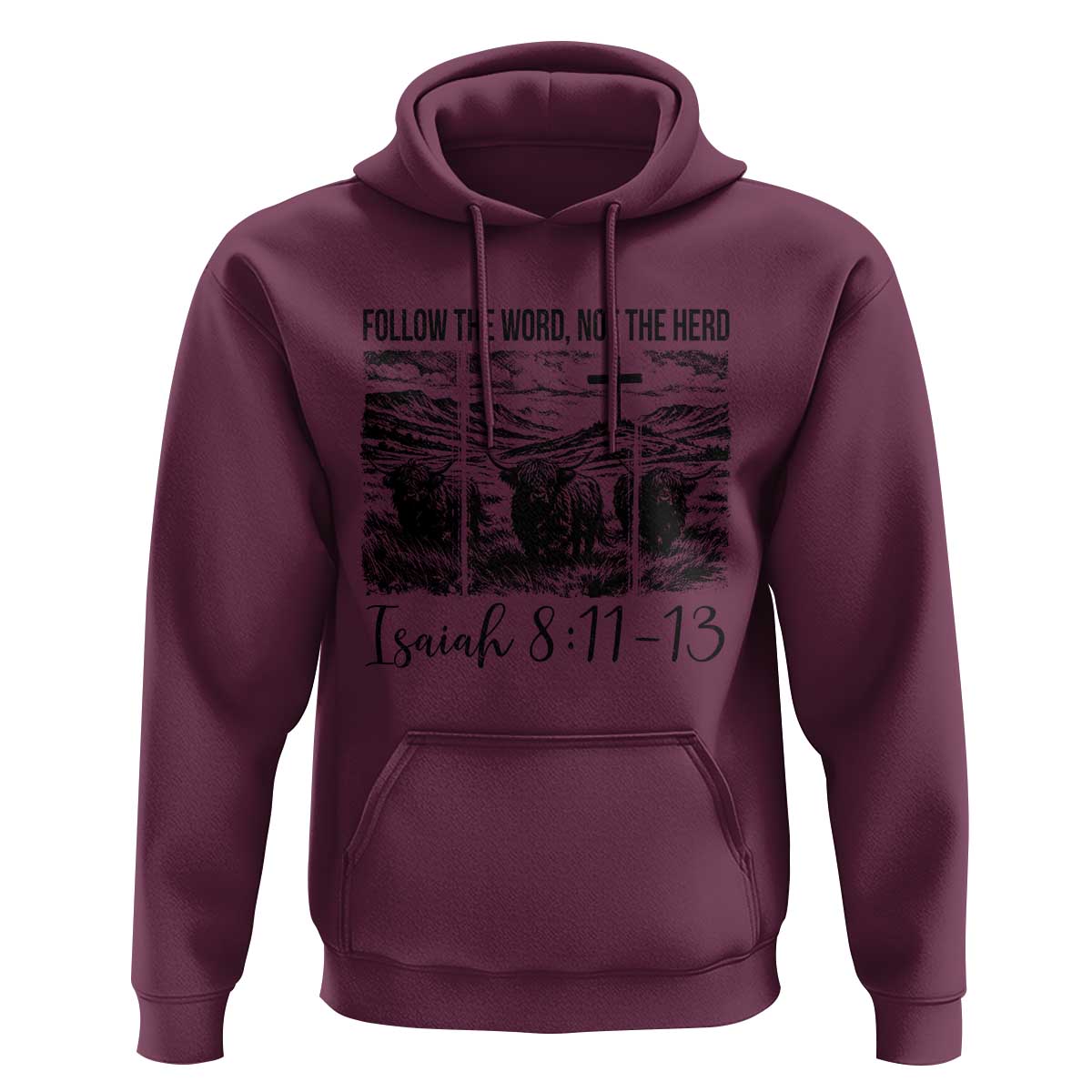 Follow the Word Not The Herd Hoodie Vintage Bible Verse Christian Country Highland Cow Boho - Wonder Print Shop