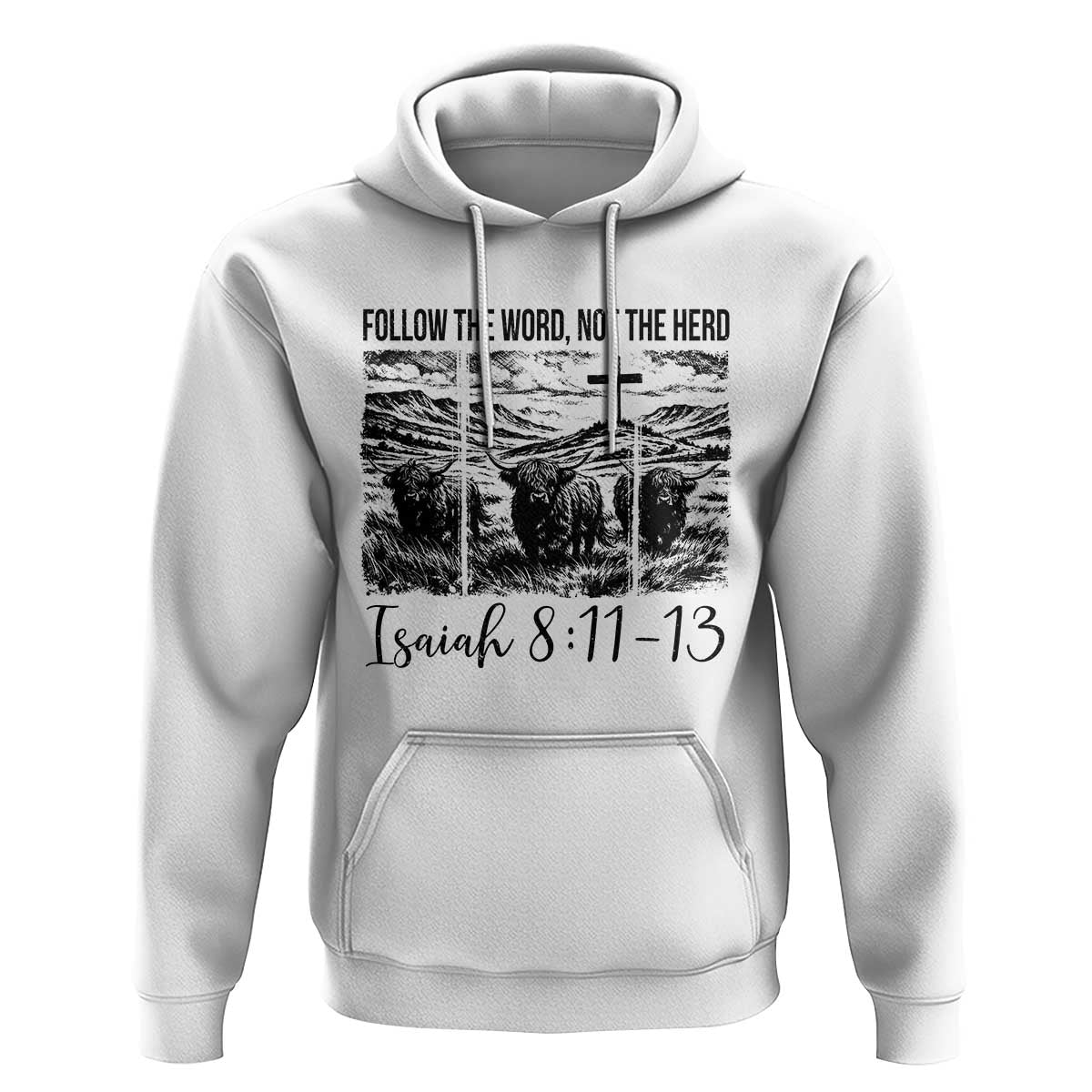 Follow the Word Not The Herd Hoodie Vintage Bible Verse Christian Country Highland Cow Boho - Wonder Print Shop