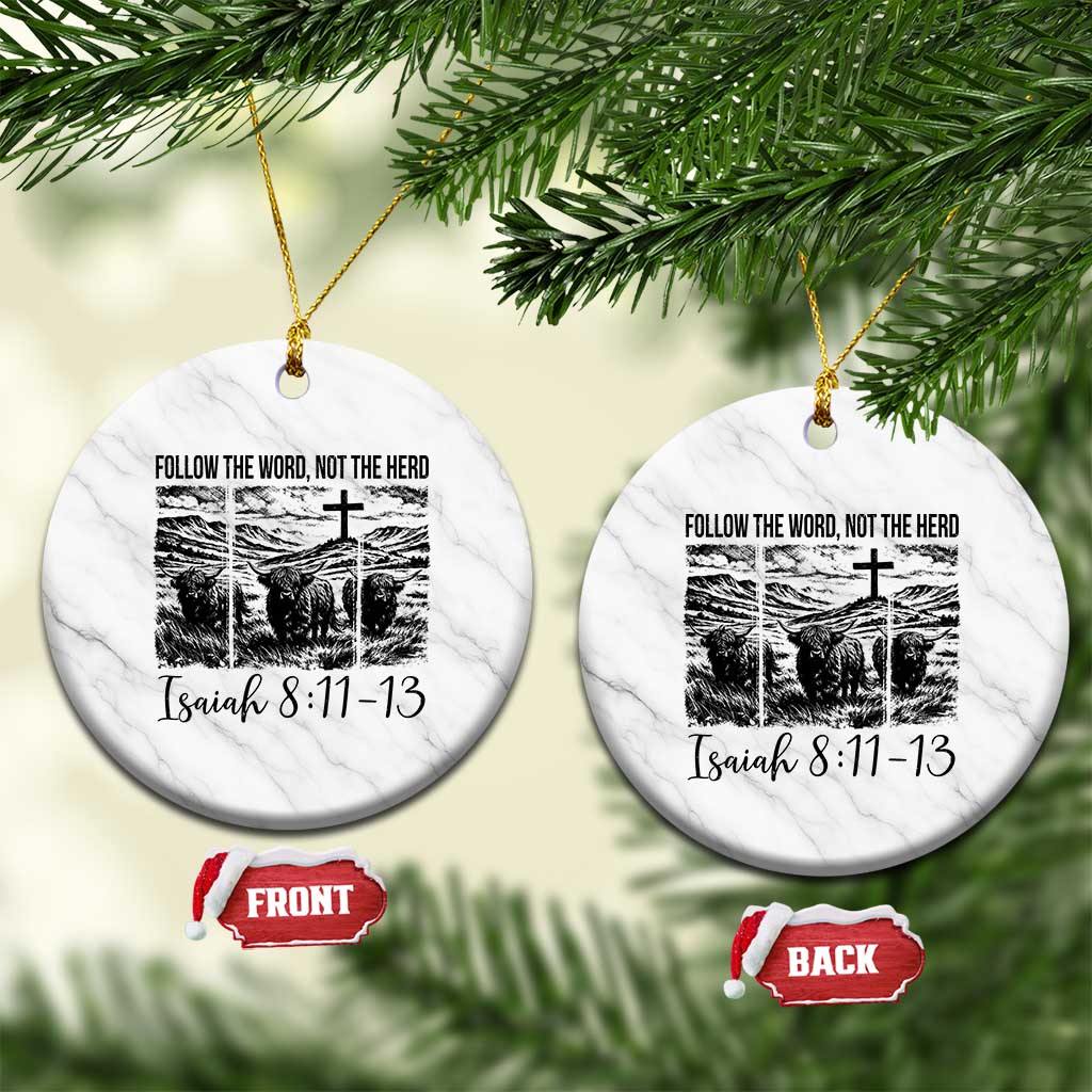 Follow the Word Not The Herd Ceramic Ornament Vintage Bible Verse Christian Country Highland Cow Boho - Wonder Print Shop