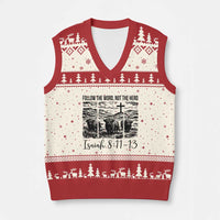 Follow the Word Not The Herd V-Neck Knit Sweater Vest Vintage Bible Verse Christian Country Highland Cow Boho - Wonder Print Shop