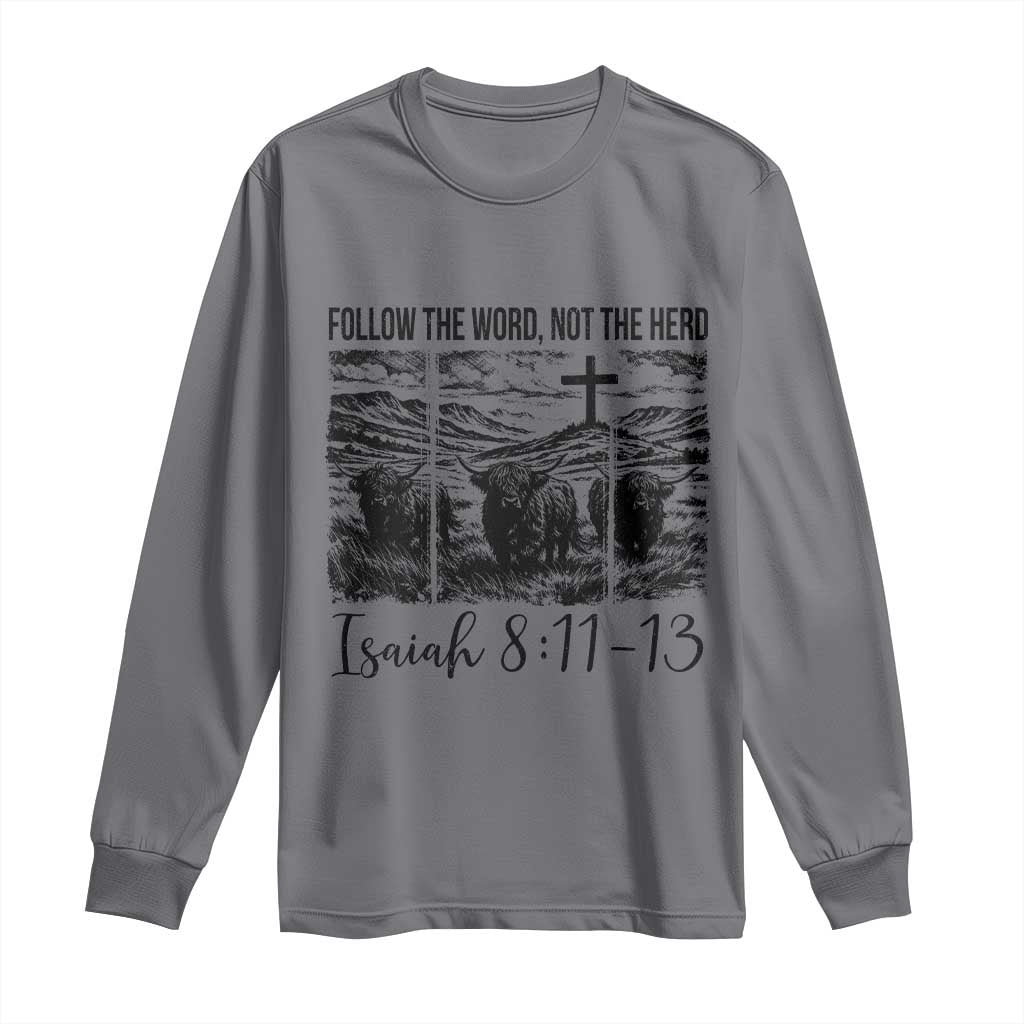 Follow the Word Not The Herd Long Sleeve Shirt Vintage Bible Verse Christian Country Highland Cow Boho - Wonder Print Shop