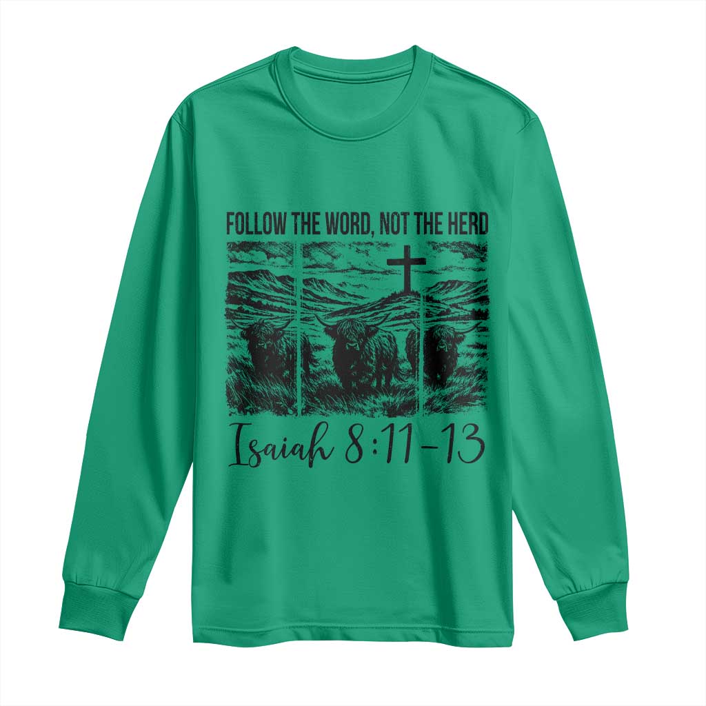 Follow the Word Not The Herd Long Sleeve Shirt Vintage Bible Verse Christian Country Highland Cow Boho - Wonder Print Shop