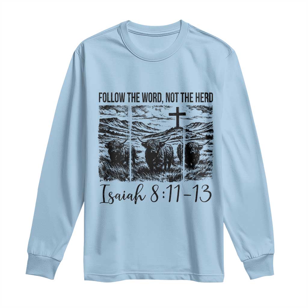 Follow the Word Not The Herd Long Sleeve Shirt Vintage Bible Verse Christian Country Highland Cow Boho - Wonder Print Shop