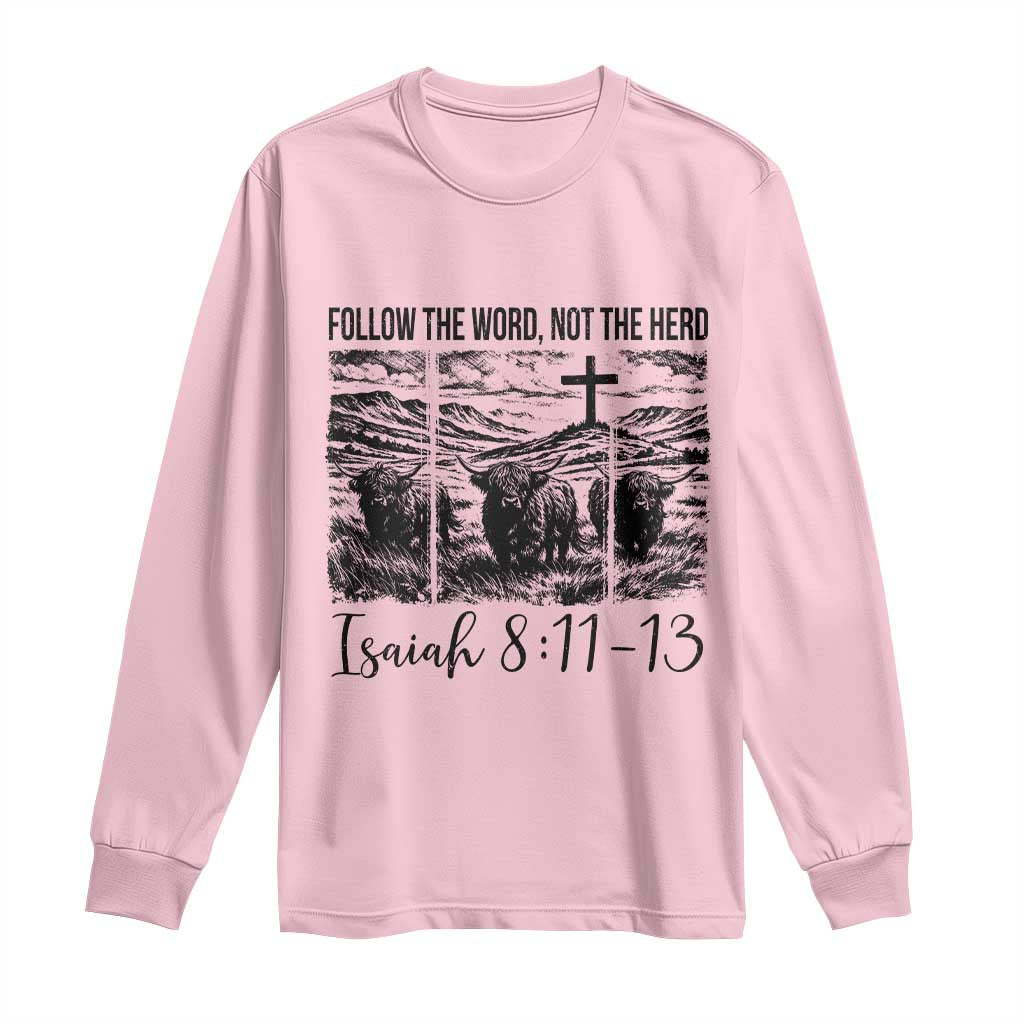 Follow the Word Not The Herd Long Sleeve Shirt Vintage Bible Verse Christian Country Highland Cow Boho - Wonder Print Shop